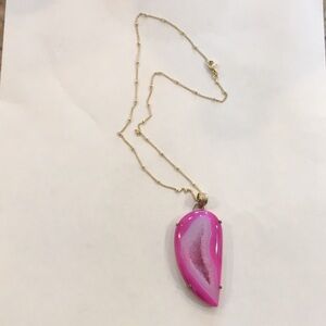 Elegant Pink Crystal Agate Pendent Necklace with 14k Gold Filled Chain